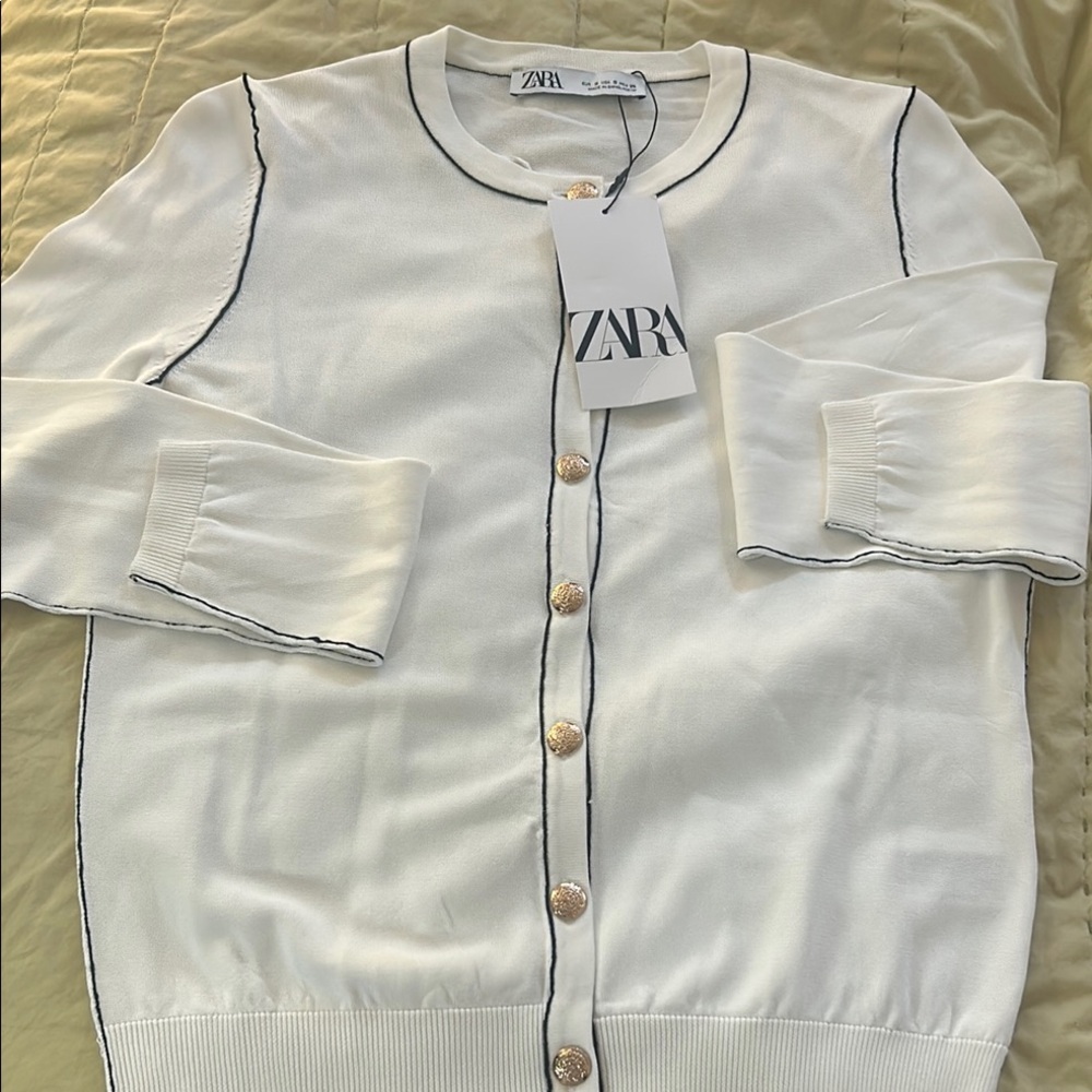 Zara White Cardigan with Black Trim